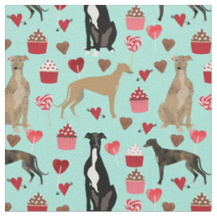 greyhound valentines mint love fabric