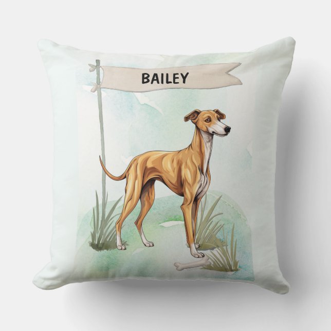 Greyhound Watercolor Personalised Dog Cushion (Front)