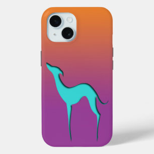 Greyhound Whippet dog blue orange purple ombre iPhone 15 Case