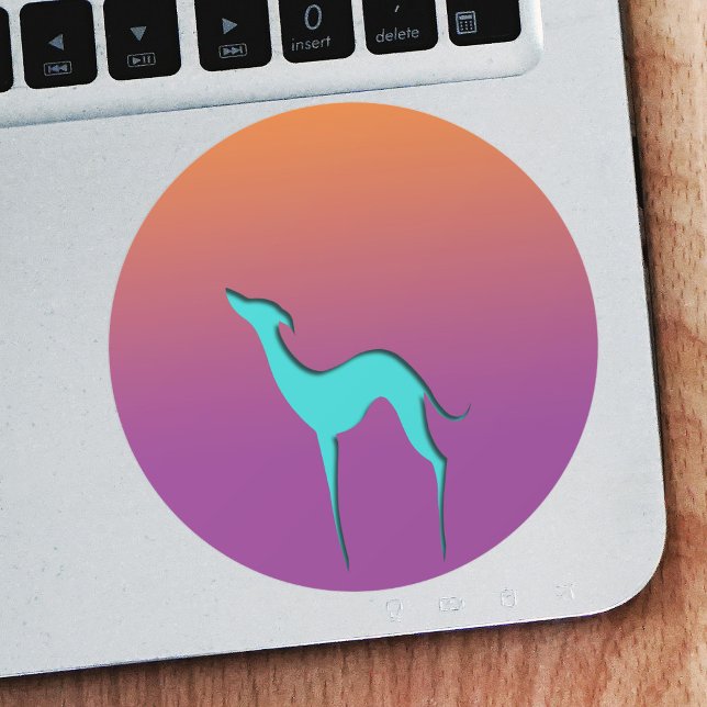 Greyhound Whippet dog blue orange purple ombre Classic Round Sticker (Creator Uploaded)