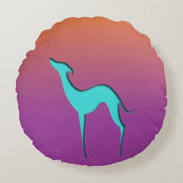 Greyhound Whippet dog blue orange purple ombre Round Cushion (Front)