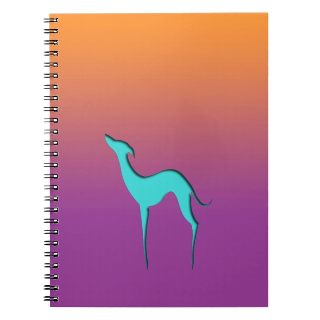 Greyhound Whippet dog blue orange purple ombre Spiral Notebook (Front)
