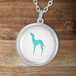 Greyhound Whippet dog turquoise blue silhouette Silver Plated Necklace<br><div class="desc">Stylish and elegant necklace with minimalist Italian Greyhound / Whippet silhouette in turquoise blue. Cute and pretty gift for dog mum, iggy owner and everyone who loves iggies, whippets and sighthounds. • You can customise it - edit background colour, move/resize image, add text or name and more! • For more...</div>
