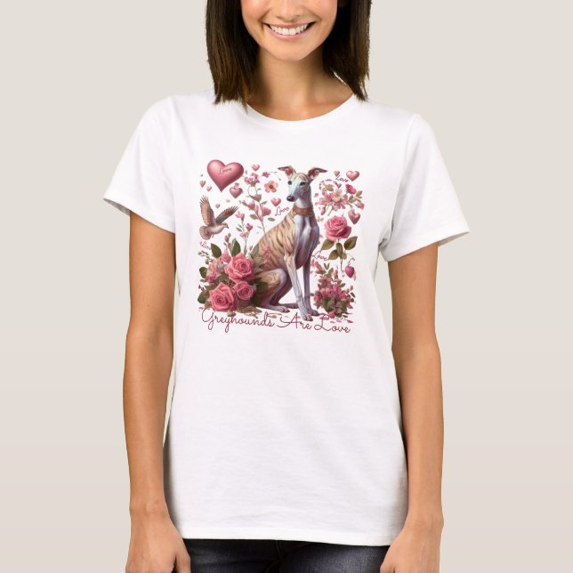 Greyhound Whippet Iggy Galgo Dog Romantic T-Shirt (Front)