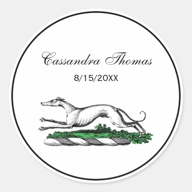 Greyhound Whippet Running Heraldic Crest Emblem Classic Round Sticker (Front)