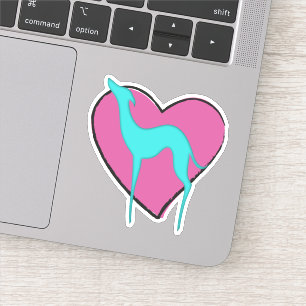 Greyhound whippet silhouette and cute pink heart
