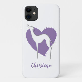 Greyhound whippet silhouette and cute violet heart Case-Mate iPhone case