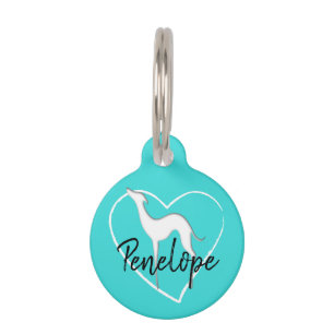 Greyhound Whippet silhouette heart Personalised Pet Tag