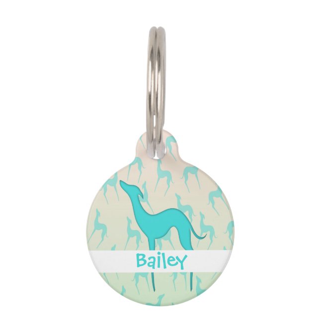 Greyhound whippet silhouette pattern Dog name Pet Tag (Front)