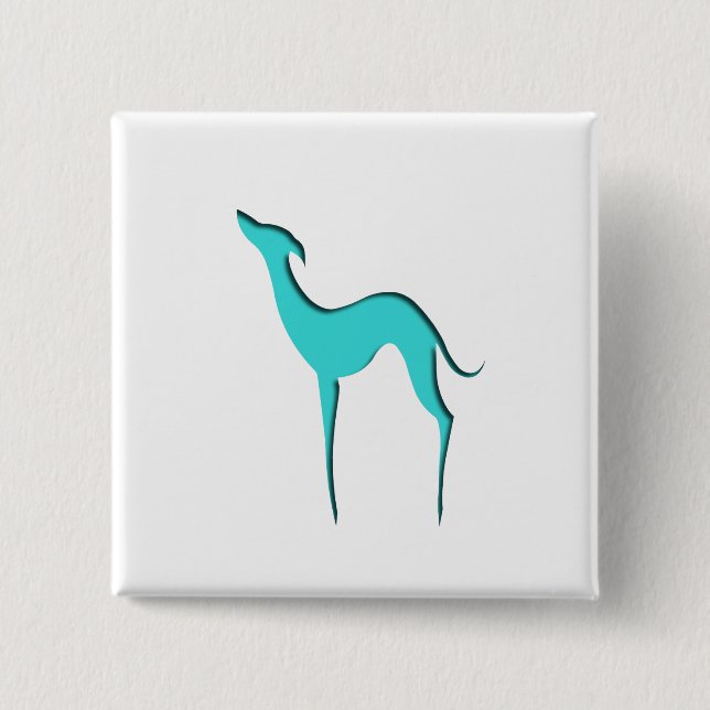 Greyhound/Whippet turquoise silhouette Button (Front)