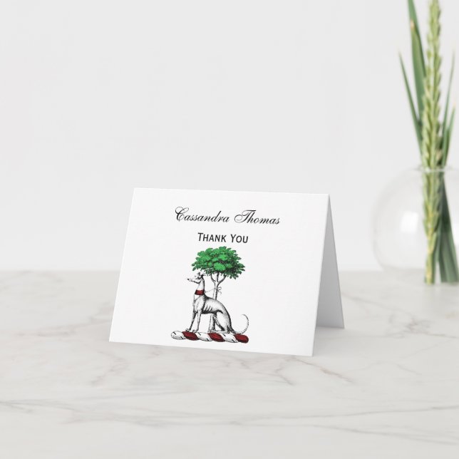 Greyhound Whippet With Tree Heraldic Crest Emblem Thank You Card (Front)