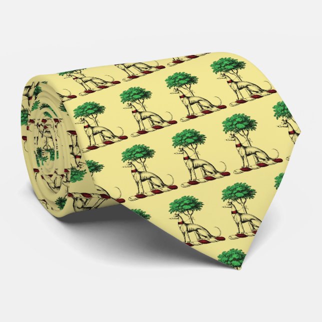 Greyhound Whippet With Tree Heraldic Crest Emblem Tie (Rolled)