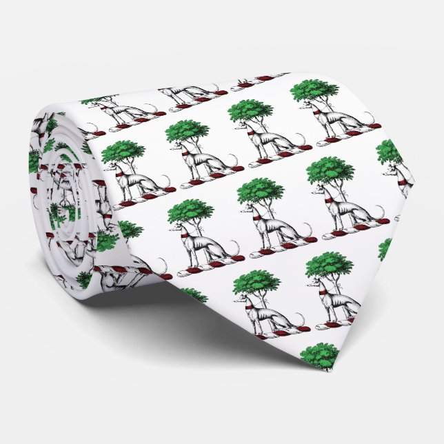 Greyhound Whippet With Tree Heraldic Crest Emblem Tie (Rolled)