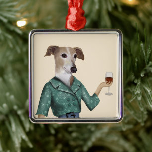 Greyhound Wine Snob Metal Tree Decoration