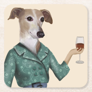 Greyhound Wine Snob Square Paper Coaster