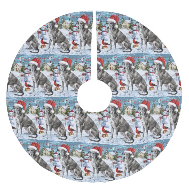 Greyhound Winter Wonderland Christmas Joy Brushed Polyester Tree Skirt (Front)
