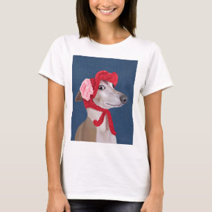 Greyhound with Red Woolly Hat T-Shirt