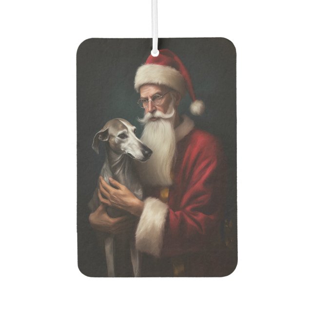 Greyhound With Santa Claus Festive Christmas Car Air Freshener (Front)
