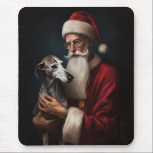 Greyhound With Santa Claus Festive Christmas Mouse Pad