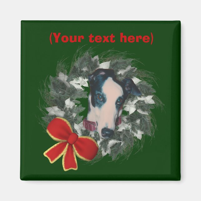 Greyhound Wreath Christmas Holiday Magnet (Front)