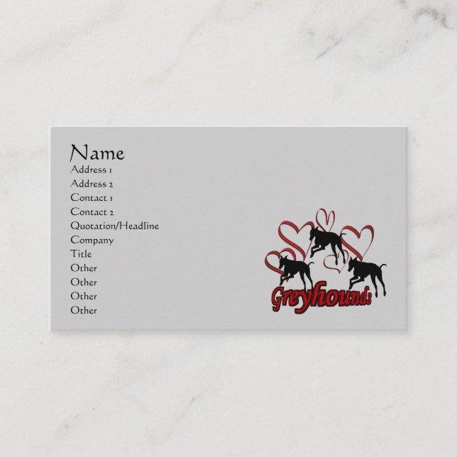 Greyhounds And Hearts Animal Business Card (Front)