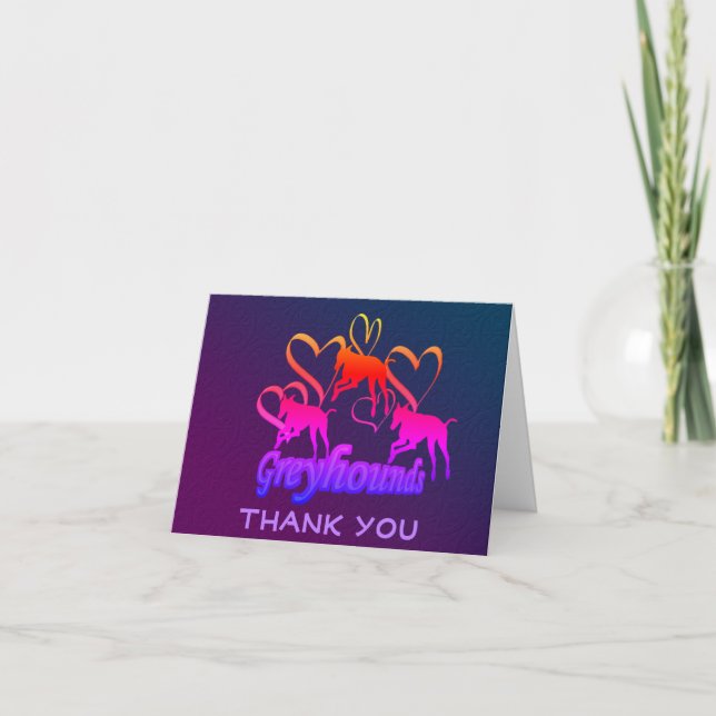 Greyhounds And Hearts Rainbow Thank You Card (Front)