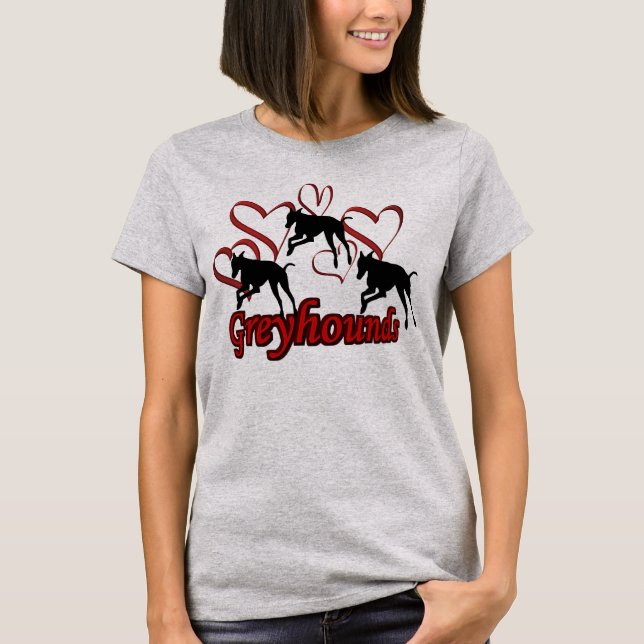 Greyhounds And Red Hearts T-Shirt (Front)