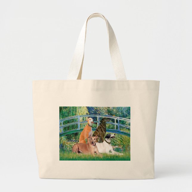 Greyhounds (four) - Bridge Large Tote Bag (Front)