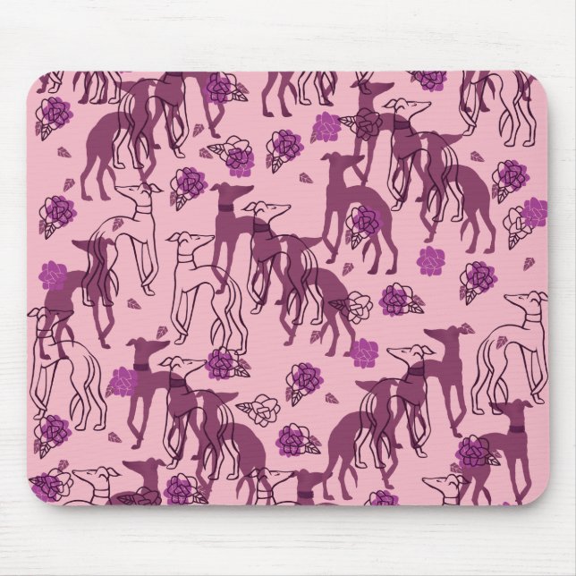 Greyhounds Garden Artwork Greyhound Roses Mouse Pad (Front)