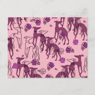 Greyhounds Garden Artwork Greyhound Roses Postcard