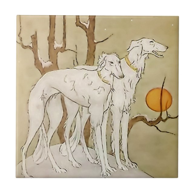 “Greyhounds in Winter” by Marjorie Miller Tile (Front)