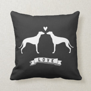 Greyhounds Love - Dog Silhouettes w/ Heart Cushion
