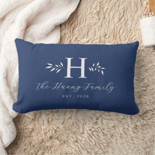 Greyish Blue Personalised Family Name Monogram Lumbar Cushion