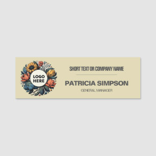 Greyish Cream Company Logo Employee Name Job Title Tag
