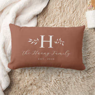 Greyish Orange Personalised Family Name Monogram Lumbar Cushion