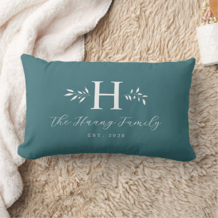 Greyish Turquoise Personalised Last Name Monogram Lumbar Cushion