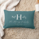 Greyish Turquoise Personalized Last Name Monogram Lumbar Cushion<br><div class="desc">This design feature the family monogram,  name and year establish on the front and "Home Sweet Home" on the back. This simple stylish pillow is a perfect additional to your family room decoration. It is also a perfect gift for house warming,  newlywed couple and family gift.</div>