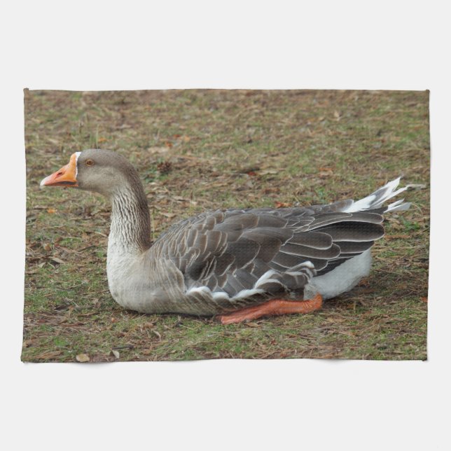 Greylag Swan Goose Cross Tea Towel (Horizontal)