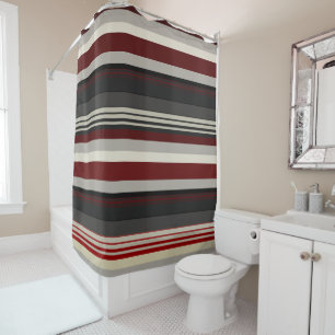 Greys and reds stripes throw pillow shower curtain