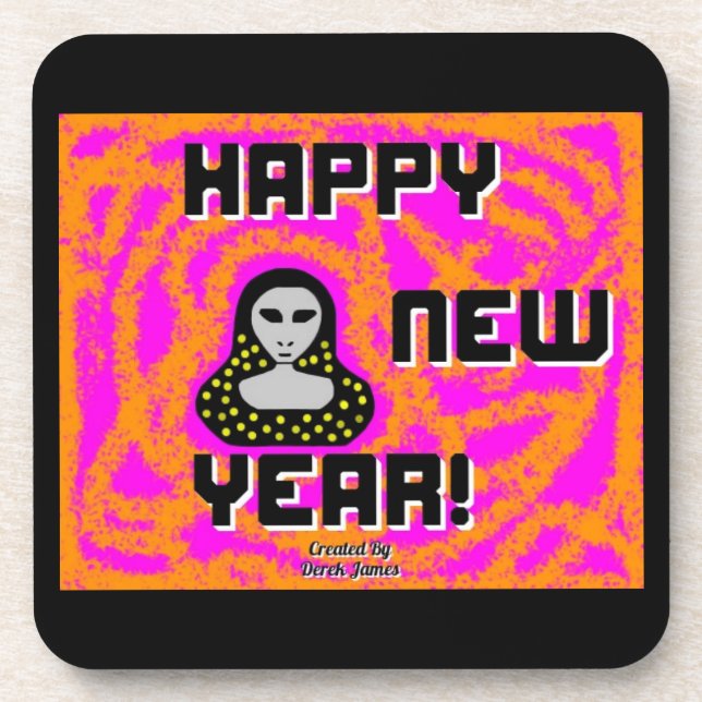 Greys New Year Wishes Hard Plastic Coaster (Front)
