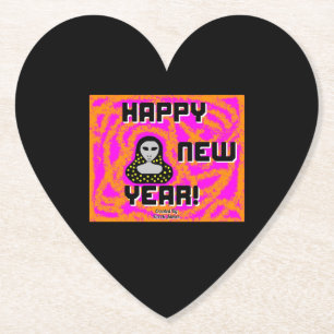 Greys New Year Wishes Heart Paper Coaster