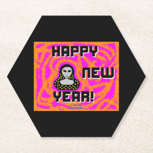 Greys New Year Wishes Hexagon Paper Coaster