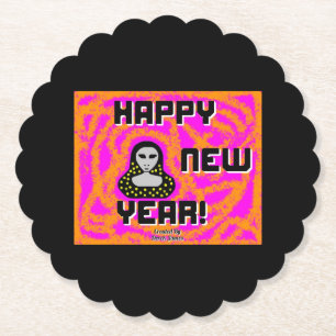 Greys New Year Wishes Scalloped Round Coaster