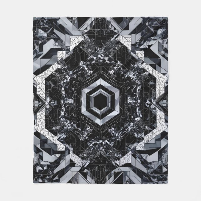 Greyscale Crystal: Geometric Hexagon H-116 Fleece Blanket (Front)