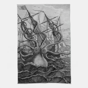 Greyscale Kraken Kitchen Towel