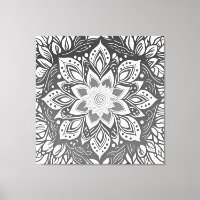 Greyscale Mandala Flower in Black and white