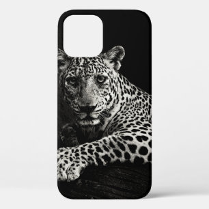 GREYSCALE PHOTO OF LYING LEOPARD iPhone 12 CASE