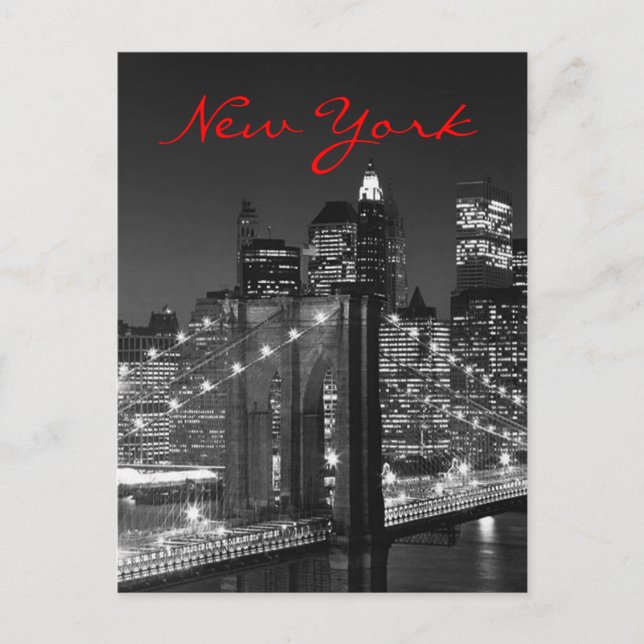 Greyscale Red New York Script Post Card (Front)