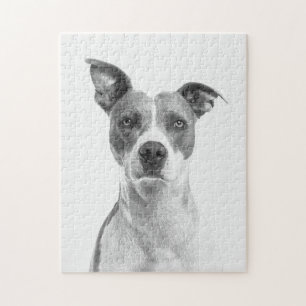 Greyscale Short Haired Dog in Black and White Jigsaw Puzzle
