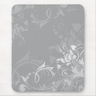 greyscale swirly modern floral design mouse pad
